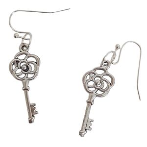 Antique Silver Filigree Flower Key Dangle Earrings